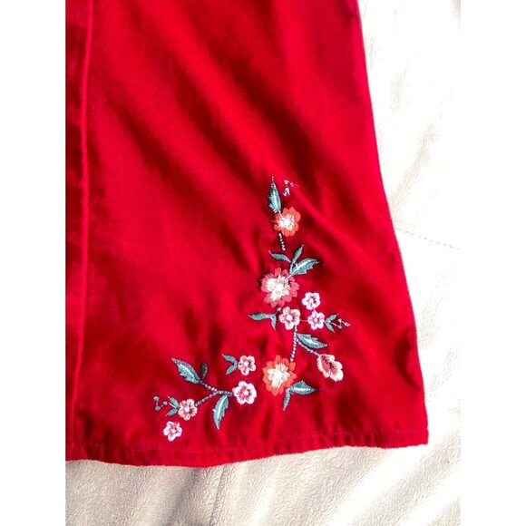Girls Red Velvet Embroidered Dress Bell Sleeve Size 7/8 Easter Christmas Holiday - Picture 4 of 12